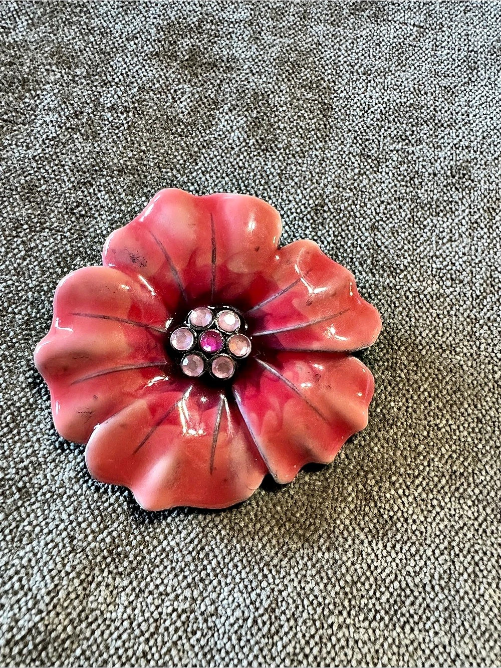 Pink & Red Floral Rhinestone Brooch - Picture 3 of 6